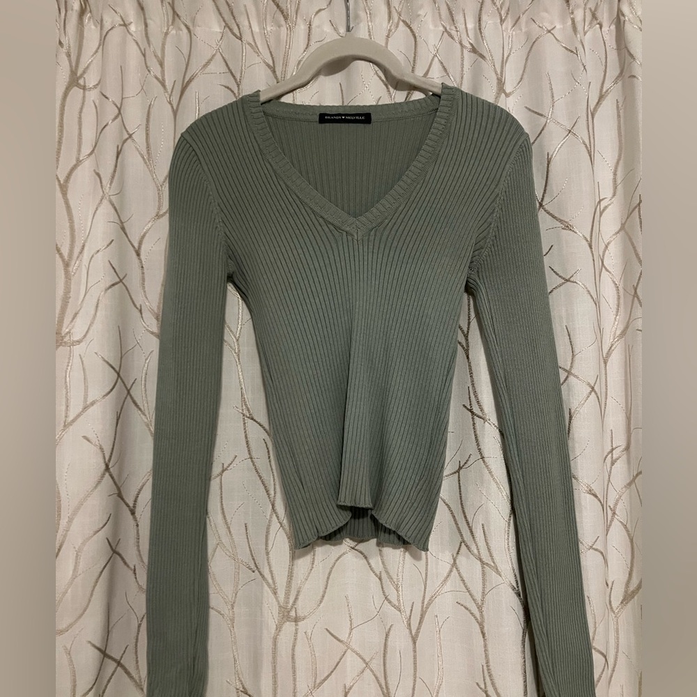 Brandy Melville sage green pleated v neck